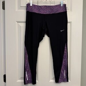Nike Racer 2.0 Dri-FIT Black Printed Cropped Running Leggings Women's Size Large